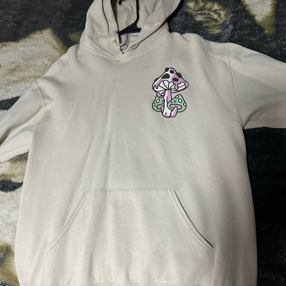 Beige Hoodie with Mushroom Graphic